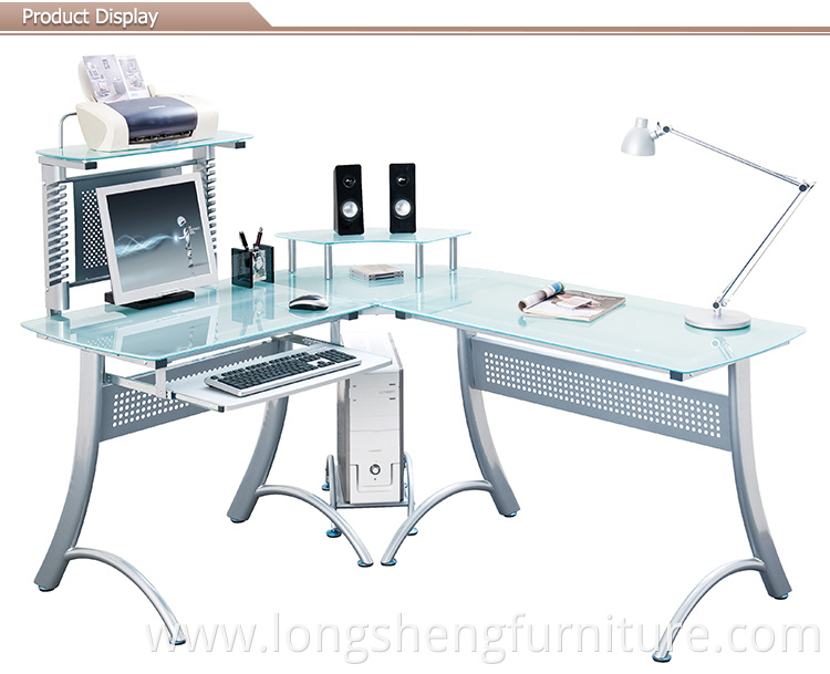 Hot Sell Office Furniture Glass Computer Desk With Cabinet